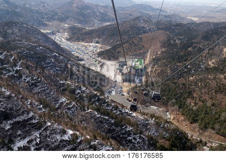 BADALING - FEBRUARY 24:  Cable car at the Badaling Great Wall, China, February 24, 2016.