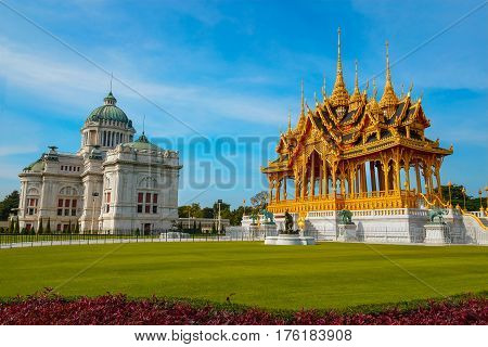 Ananta Samakhom Throne Hall With Barom Mangalanusarani Pavilion At The Royal Dusit Palace In Bangkok