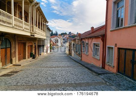 View Of Street In Signagi Or Sighnaghi City. Georgia