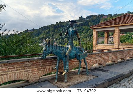 Statua Doctor On Donkey In Sighnaghi City. Georgia