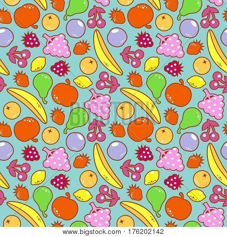 Seamless pattern with colored fruit. Vector illustration.