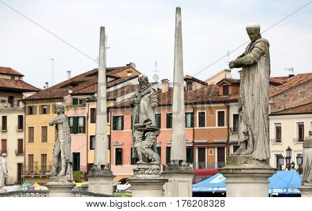 PADUA ITALY - MAY 3 2016: Statues on Piazza Prato della Valle Padua Italy.