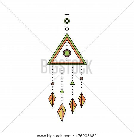 Tribal vector thin line icon, native indian talisman. Boho element, bohemian style, ethnic american symbol. Colored isolated illustration. Simple mono linear modern design.