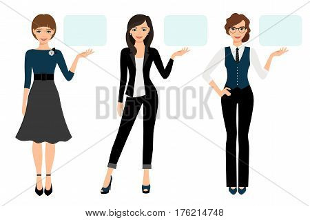 Businesswoman presentation vector illustration. Adult woman business presenting isolated on white background