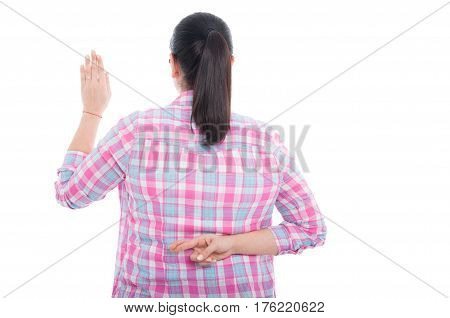 Back View Of Woman With Crossed Fingers