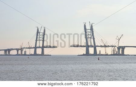 Western High Speed Diameter - under construction intracity turnpike in St. Petersburg Russia.