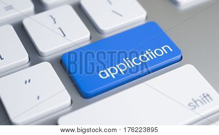 Close View View on the Modern Keyboard - Application Blue Key. Business Concept with Blue Enter Keypad on the Modernized Keyboard: Application. 3D Illustration.