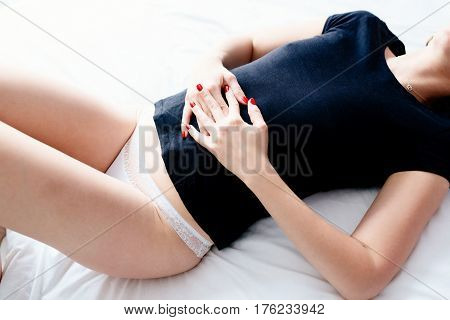 Woman Suffers From Menstruation Pain Or Stomach Ache