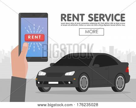 Rent Car Service. Online phone booking concept. Vector illustration.