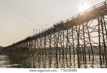 Old An Long Wooden Bridge At Sangklaburi