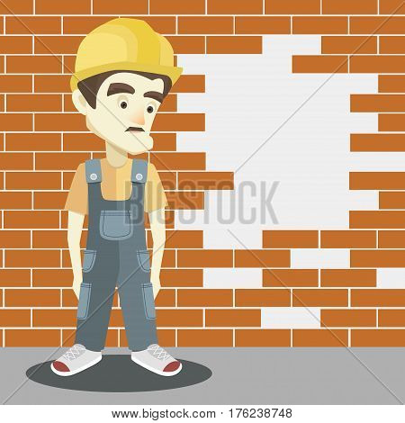 Friendly builder with helmet. Vector illustration, EPS 10