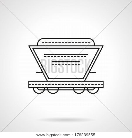 Railroad transportation of grain, fertilizer, cement and other bulk cargo. Hopper car symbol. Flat black line vector icon.