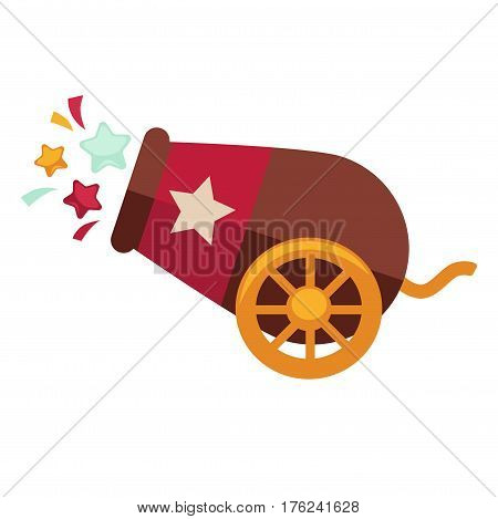Circus cannon for cannonball performance with confetti. Vector isolated retro show flat icon