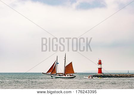 Sailing ship on the sea. Tall Ship.Yachting and Sailing travel. Cruises and holidays