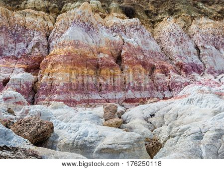 Geological rock formations at the Calhan Paint Mines in Coloado.