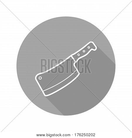 Butcher's knife flat linear long shadow icon. Meat cleaver. Vector line symbol