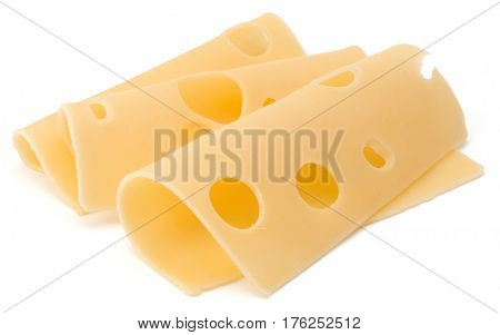 three Cheese slices isolated on white background