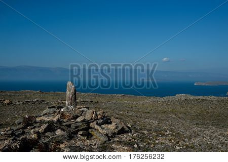 Baikal lake near Khuzhir villahe at Olkhon island in Siberia, Russia. Lake Baikal is the largest freshwater lake in the world.