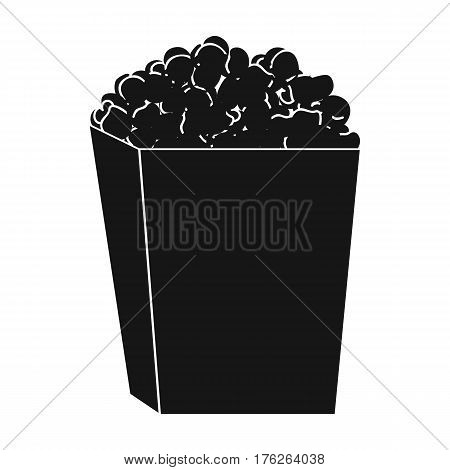 Popcorn in a box. Food for an amusement park and a movie trip.Amusement park single icon in black style vector symbol stock web illustration.