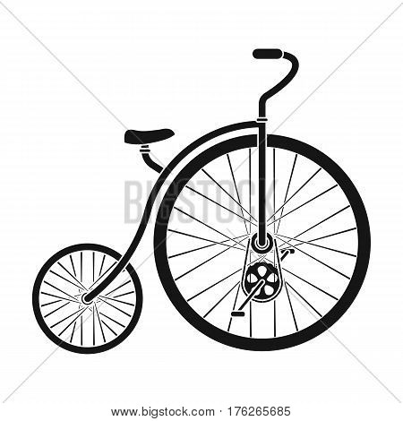 Vintage bicycle. The first bicycle. Huge and small wheel.Different Bicycle single icon in black style vector symbol stock web illustration.