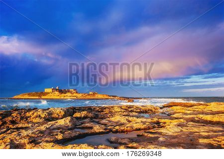 Spring Panorama Of Sea Coast City Trapany. Sicily, Italy, Europe
