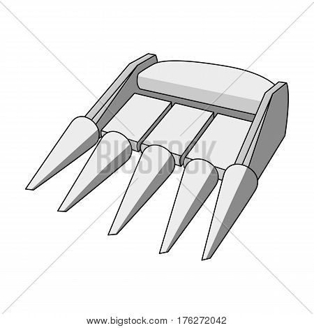 The yellow nozzle on a tractor with a cone-shaped spikes. The nozzle of agricultural machinery for the harvest.Agricultural Machinery single icon in monochrome style vector symbol stock web illustration.