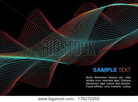Colorful waves on black background with sample text