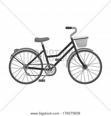 A red bicycle with wheels and basket. The eco-friendly transport.Different Bicycle single icon in monochrome style vector symbol stock web illustration.