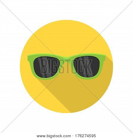 Green sunglasses isolated on the white background. Hipster coolr summer glasses. Women s green sunglasses. Vector illustration in flat
