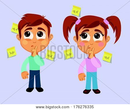 Forgetfulness Symptom. Boy and Girl have problem with memory.