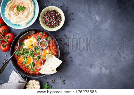Shakshuka With Pita Bread And Hummus