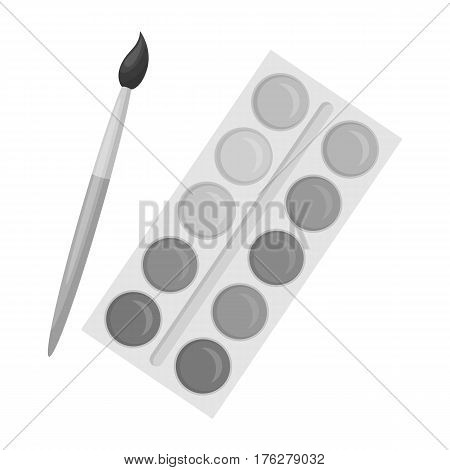 Palette with paints and brush. Paint in school.School And Education single icon in monochrome style vector symbol stock web illustration.