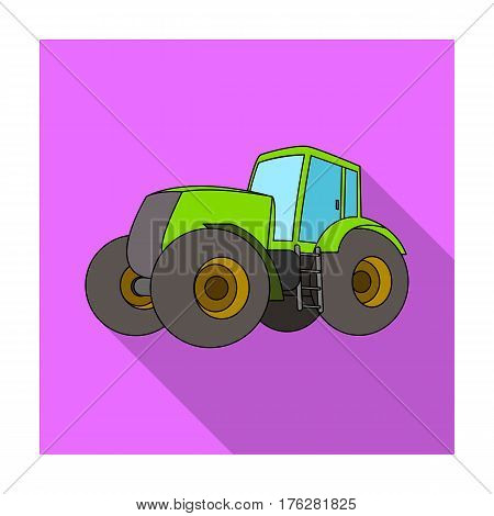 Combine harvesting .Green tractor with large wheels. Agricultural equipment for farmers.Agricultural Machinery single icon in flat style vector symbol stock web illustration.