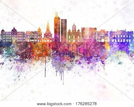 Santiago de Cali skyline in watercolor background