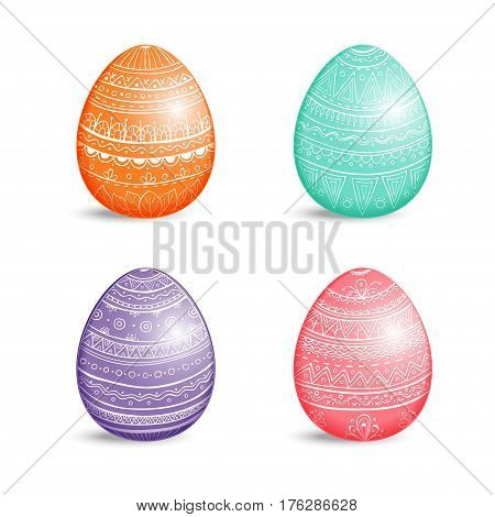 Beautiful set of colored Easter eggs with ethnic ornament