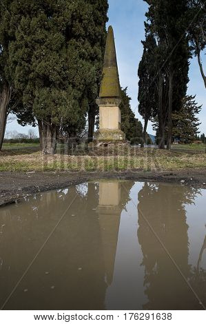Bolgheri, Leghorn - Obelisk In Memory Of The Poet Carducci In San Guido, Tuscany, Italy