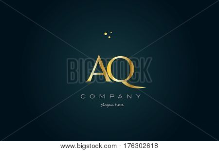 Aq A Q  Gold Golden Luxury Alphabet Letter Logo Icon Template