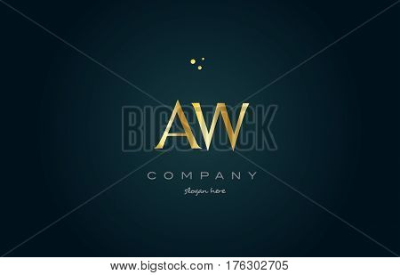 Aw A W  Gold Golden Luxury Alphabet Letter Logo Icon Template