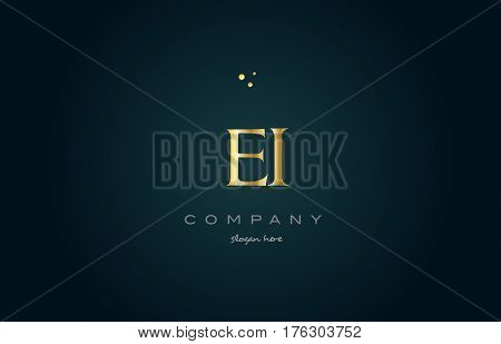 Ei E I  Gold Golden Luxury Alphabet Letter Logo Icon Template