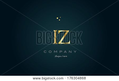 Iz I Z  Gold Golden Luxury Alphabet Letter Logo Icon Template