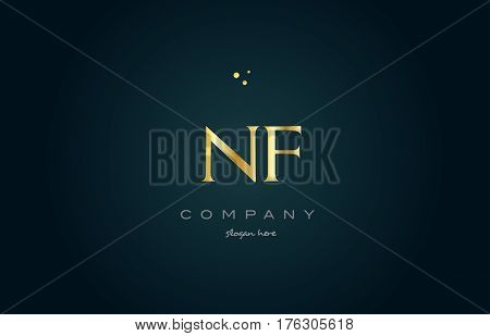 Nf N F  Gold Golden Luxury Alphabet Letter Logo Icon Template