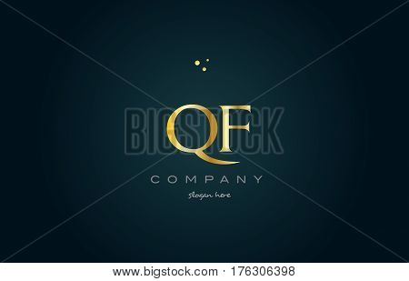 Qf Q F  Gold Golden Luxury Alphabet Letter Logo Icon Template