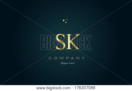 Sk S K  Gold Golden Luxury Alphabet Letter Logo Icon Template