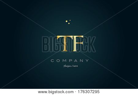 Tf T F  Gold Golden Luxury Alphabet Letter Logo Icon Template