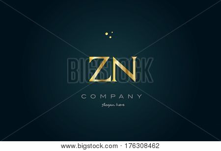 Zn Z N  Gold Golden Luxury Alphabet Letter Logo Icon Template
