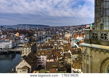 Aerial View To Zurich Old Center