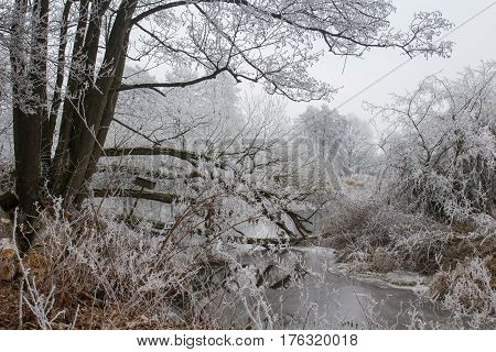 The river naab next to Schwandorf in bavaria in winter beautiful sunset