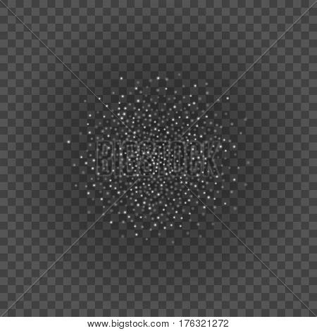 Bokeh light gray sparkles on transparency background vector illustration. Glowing glittering particles element for special Effects. Abstract design.