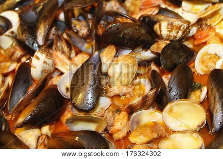 Italian typical food mixed seafood with mussels and clams