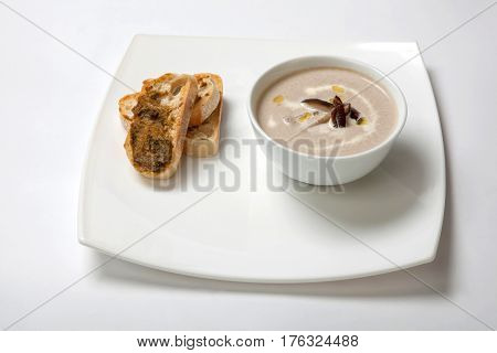 Soup Puree Mushrooms In A Deep White Plate